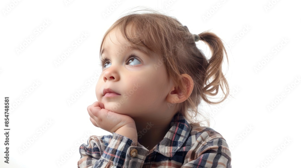 An innocent child with a thoughtful expression, pondering life's mysteries. isolated white background An innocent child with a thoughtful expression, pondering life's mysteries. isolated white background