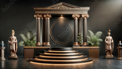 Un palcoscenico neoclassico maestoso con colonne ornate e dettagli dorati, perfetto per eventi prestigiosi photo