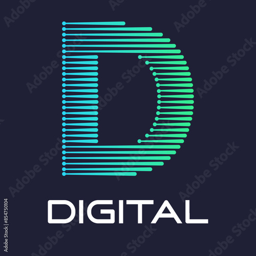 letter d digital or technology logo vector template. Suitable for digital font industry with dot, gradient color and modern style. Also suitable for machine
