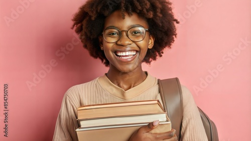 Smiling Student with Textbooks: A student smiling while holding textbooks, illustrating the joy of learning. 