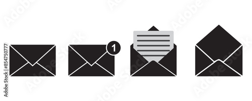 Email notification icon, unread letter envelope and open mail message, New email pop up. Incoming, open messaging