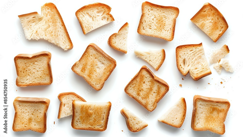 Assorted Toasted Bread Slices on White Background Assorted Toasted Bread Slices on White Background