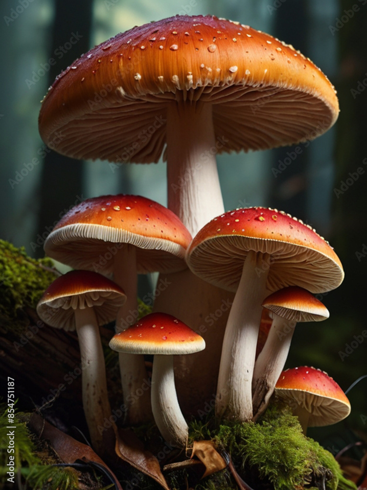Fototapeta premium Majestic mushrooms in the forest, a mesmerizing display of nature's wonder. 