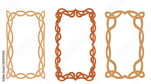 Set of rectangular frames in Celtic style. Hand drawing vector.