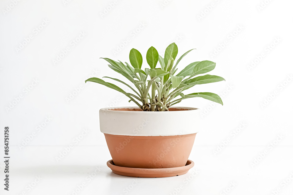 Fototapeta premium Green Plant in Terracotta Pot on White Background