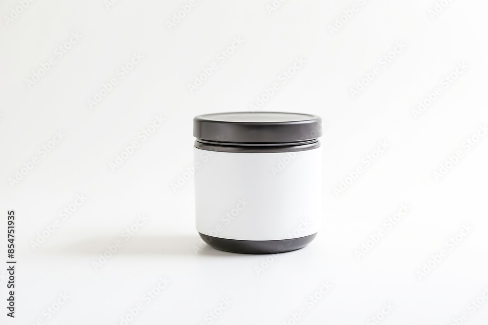 White jar with black lid on white background White jar with black lid on white background