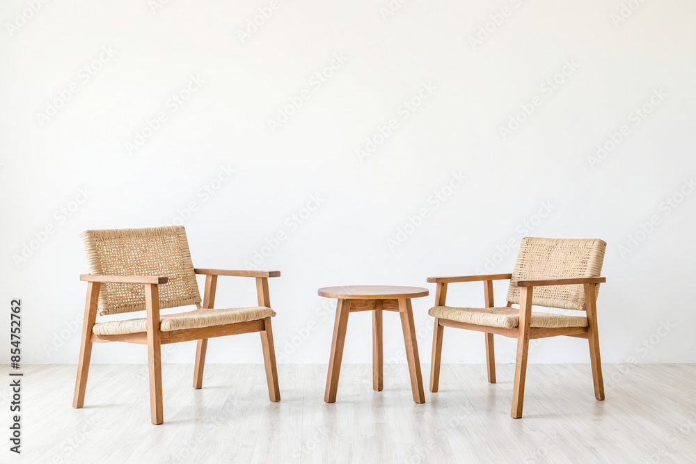 Minimalist Living Room with Two Wooden Chairs and a Small Table Minimalist Living Room with Two Wooden Chairs and a Small Table