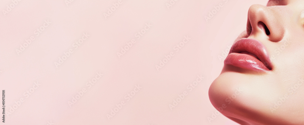 close up of woman's lips, pastel pink background, beauty photography, beauty shot for magazine cover, closeup, beauty campaign. WIth copy space. close up of woman's lips, pastel pink background, beauty photography, beauty shot for magazine cover, closeup, beauty campaign. WIth copy space.