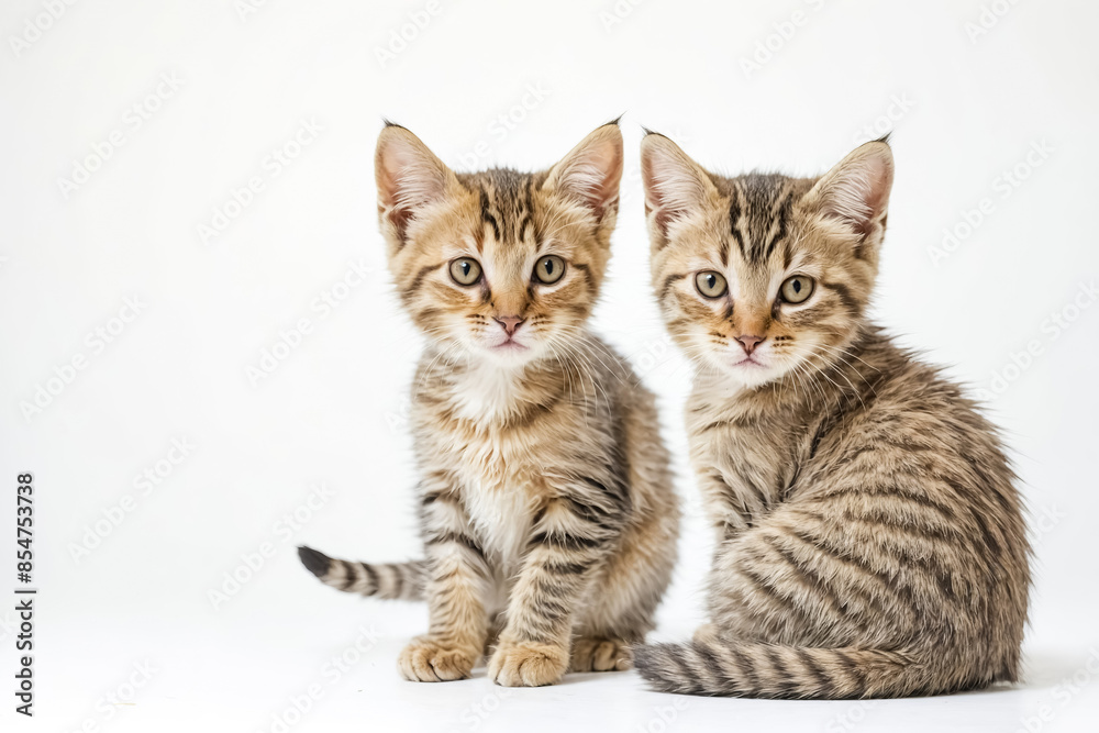 Two Tabby Kittens Sitting on a White Background Two Tabby Kittens Sitting on a White Background