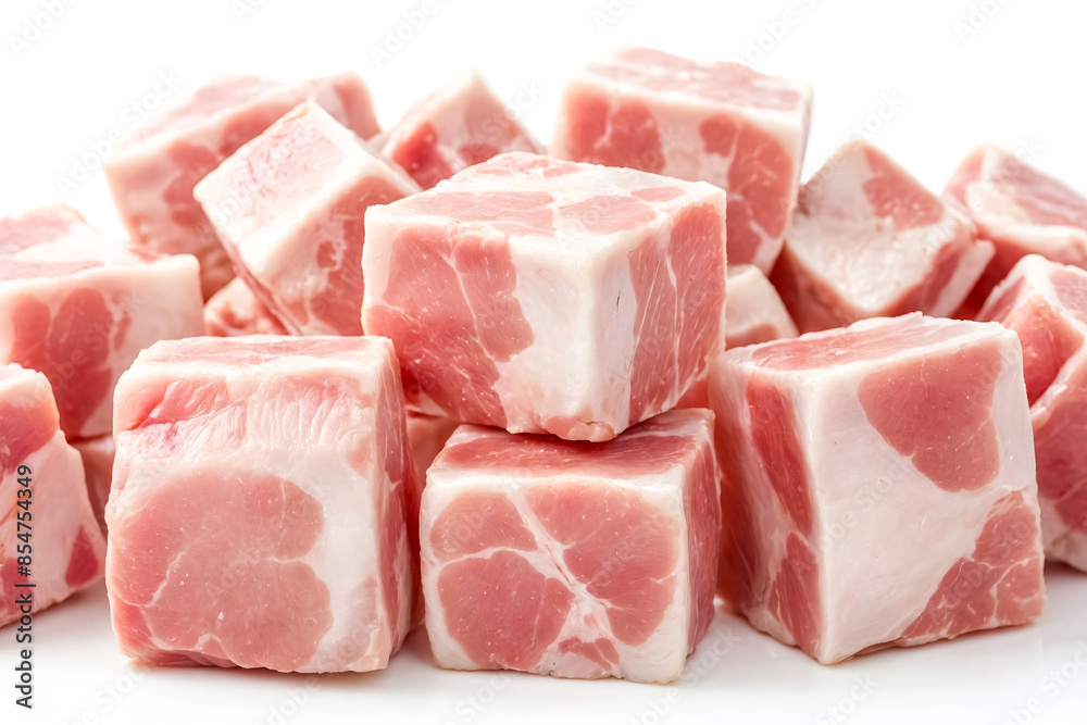 Fresh Pork Cubes Isolated on White Background Fresh Pork Cubes Isolated on White Background