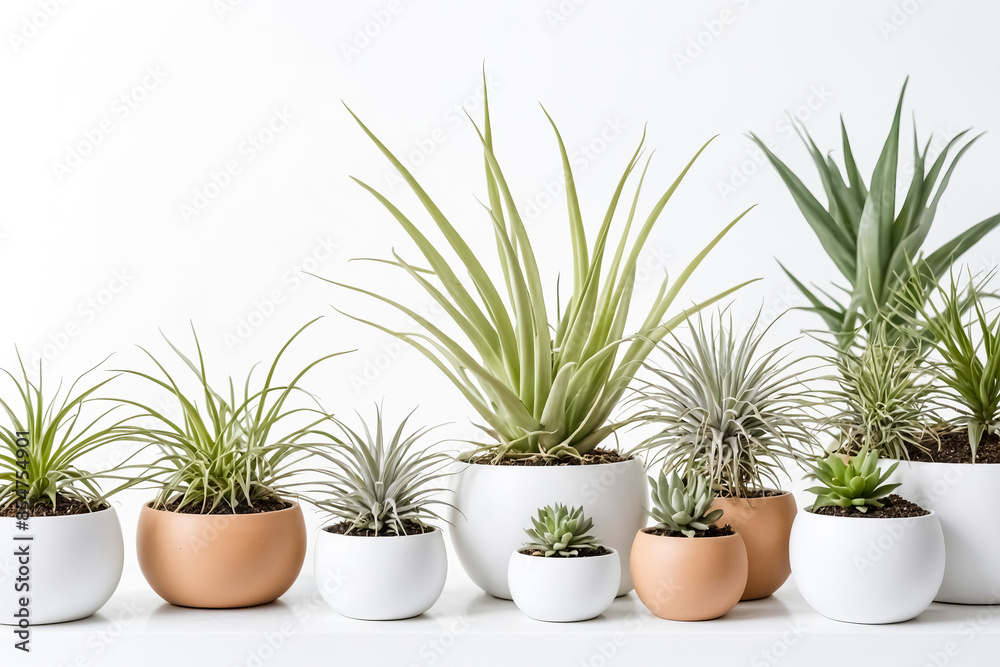 Obraz premium Succulents and Air Plants in Minimalist White Pots