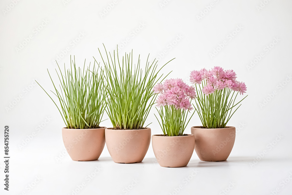 Chives in Pots with Pink Flowers Chives in Pots with Pink Flowers