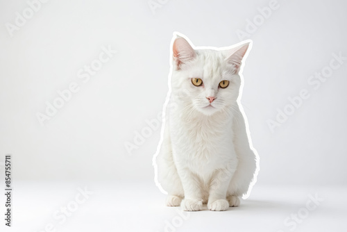 White Cat Sitting on a White Background