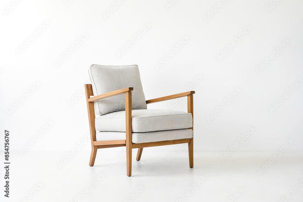 Modern White Armchair with Wooden Frame Modern White Armchair with Wooden Frame