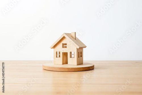 Wooden house model on wooden platform © Rysak