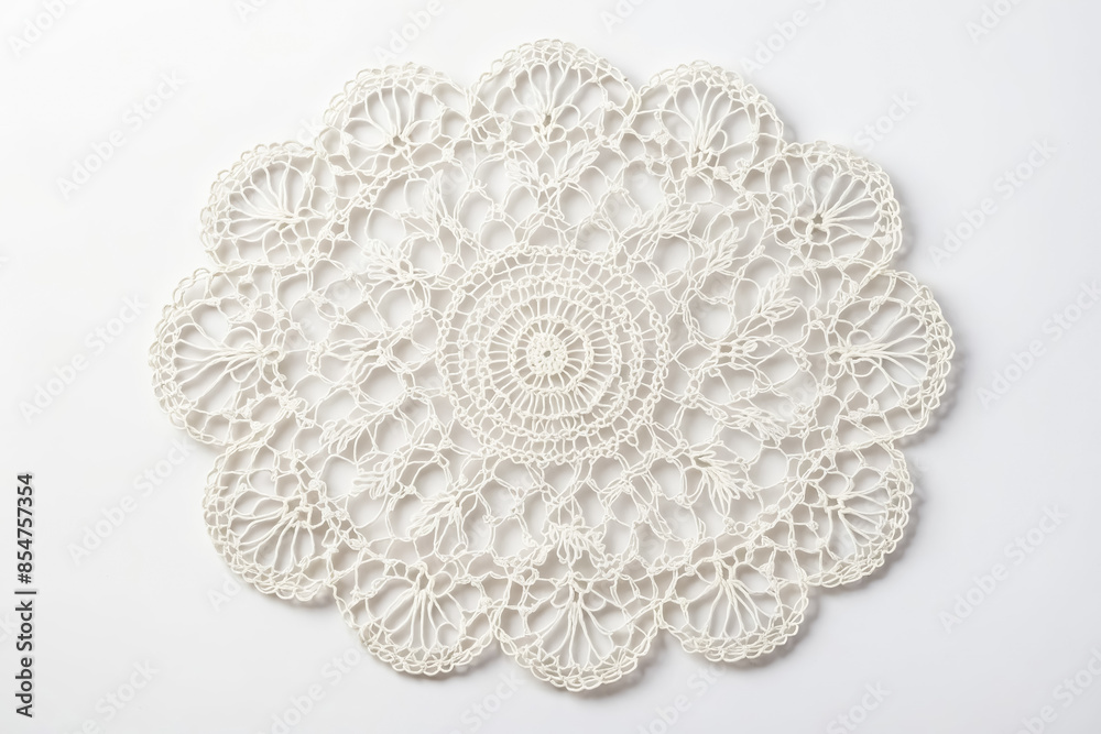 White Crochet Doily on White Background
