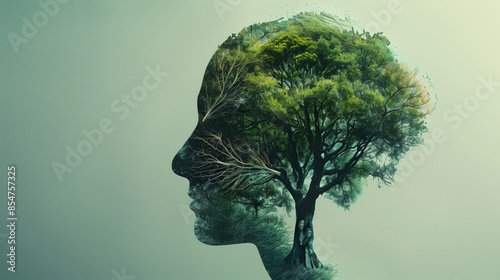 A digital illustration of a profile silhouette with a tree growing out of the ear photo