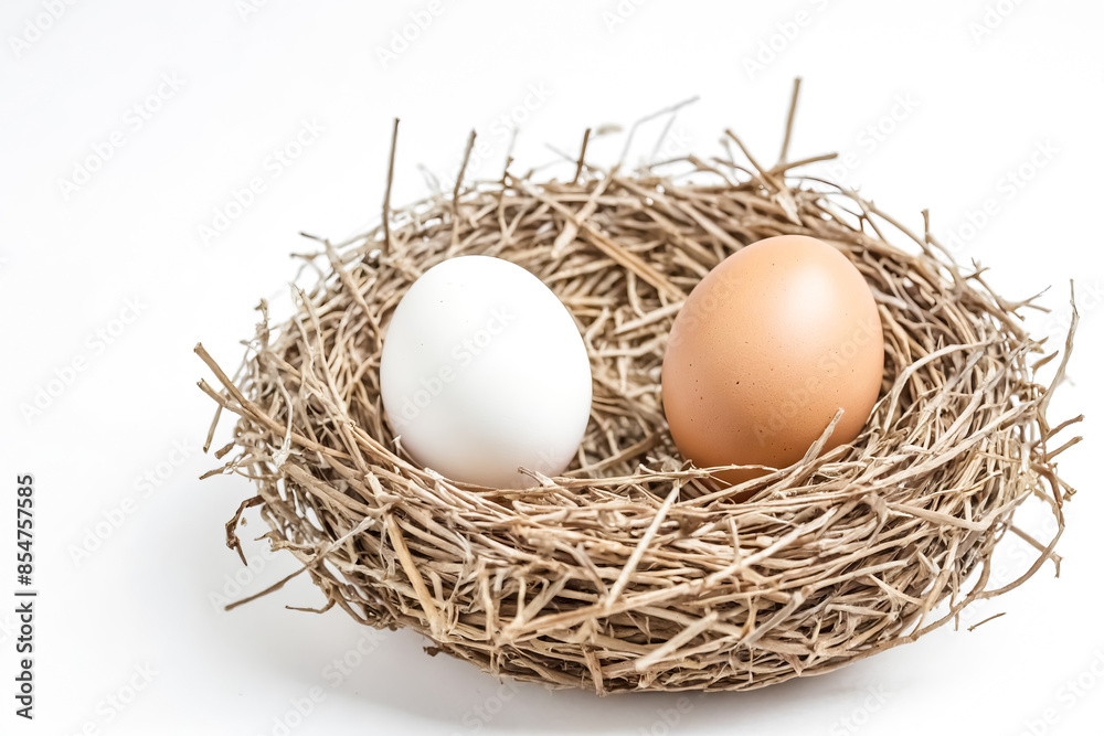 White and Brown Eggs in a Nest White and Brown Eggs in a Nest
