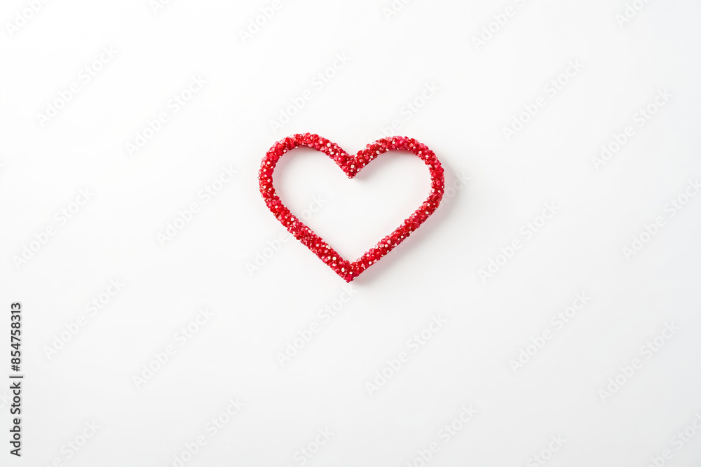 Red heart made of small red beads on white background Red heart made of small red beads on white background