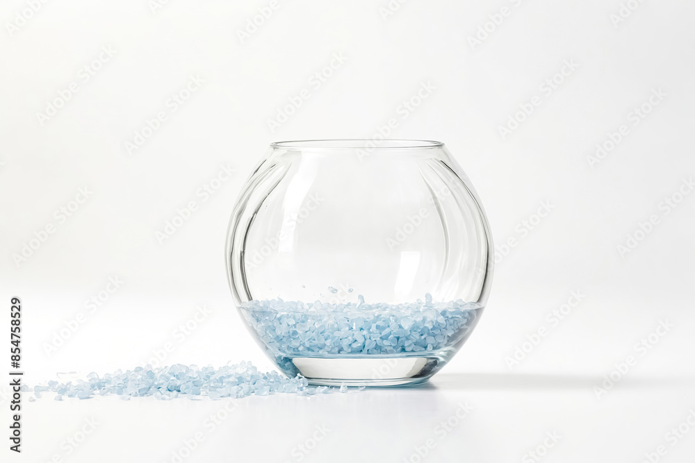 Glass bowl filled with blue decorative stones Glass bowl filled with blue decorative stones