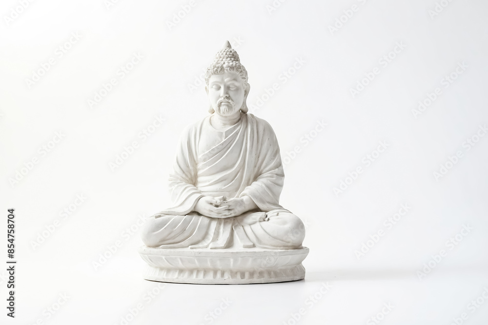 White Buddha Statue in Meditation Pose on White Background White Buddha Statue in Meditation Pose on White Background