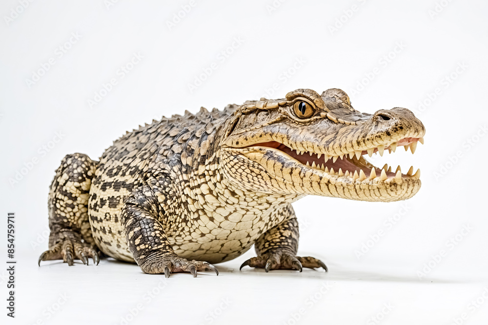 Naklejka premium Baby Crocodile With Open Mouth On White Background