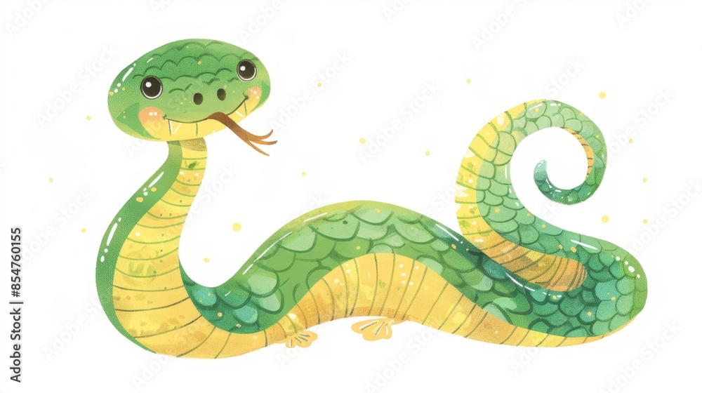 Fototapeta premium Cute Cartoon Snake Illustration, Generative AI