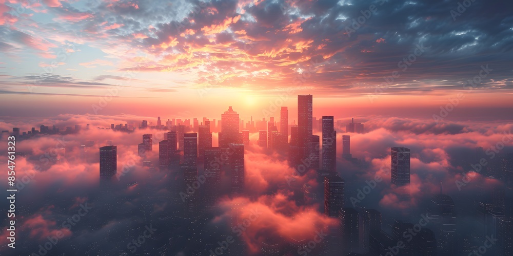 Fototapeta premium submerged Downtow Dubai with skyscrapers, United Arab Emirates, the Persian and Dubai gulf at sunset