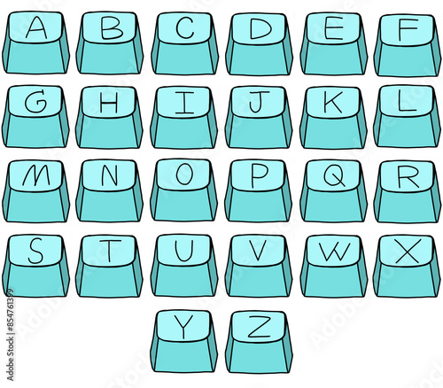 A-Z capital letters set of blue buttons