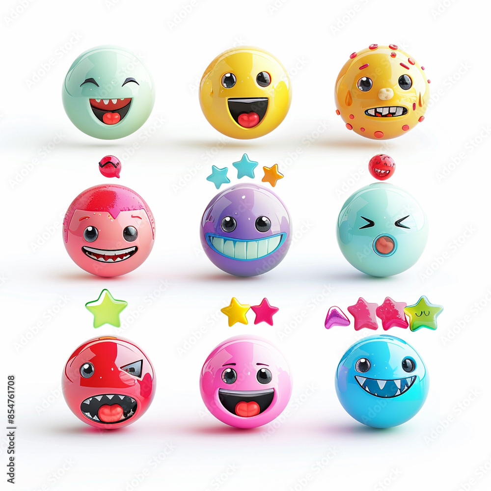 Fototapeta premium A set of 3D emoticons, 3D icons vivid color isolated on white background