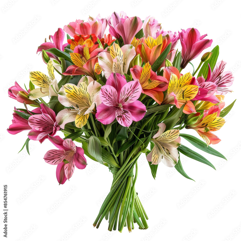 Obraz premium Summer Bouquet with Alstroemeria Isolated on Transparent or White Background, PNG