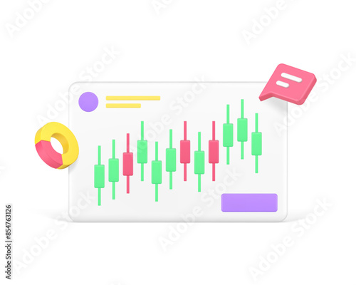 Business project dynamic analyzing optimization planning graph workflow 3d icon realistic vector