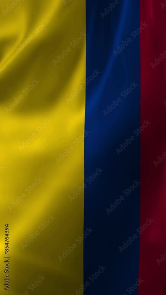 4k Highly Detailed Vertical National Flag Of Columbia - Wavy Columbia Flag. Close-up front view. 4k Highly Detailed Vertical National Flag Of Columbia - Wavy Columbia Flag. Close-up front view.