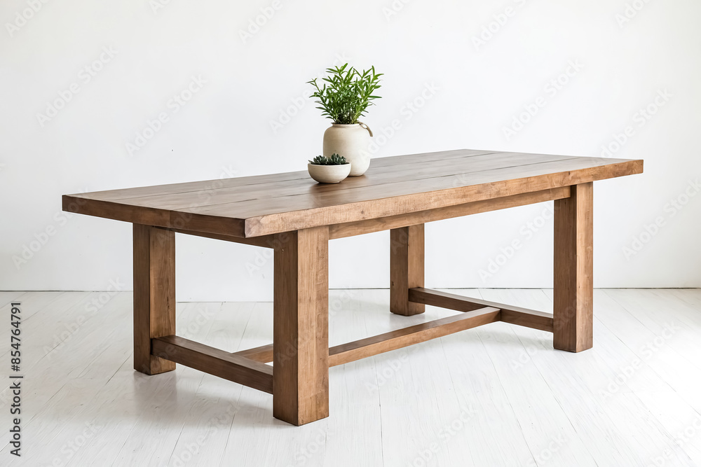 Fototapeta premium Rustic Wooden Table with Plant Decor