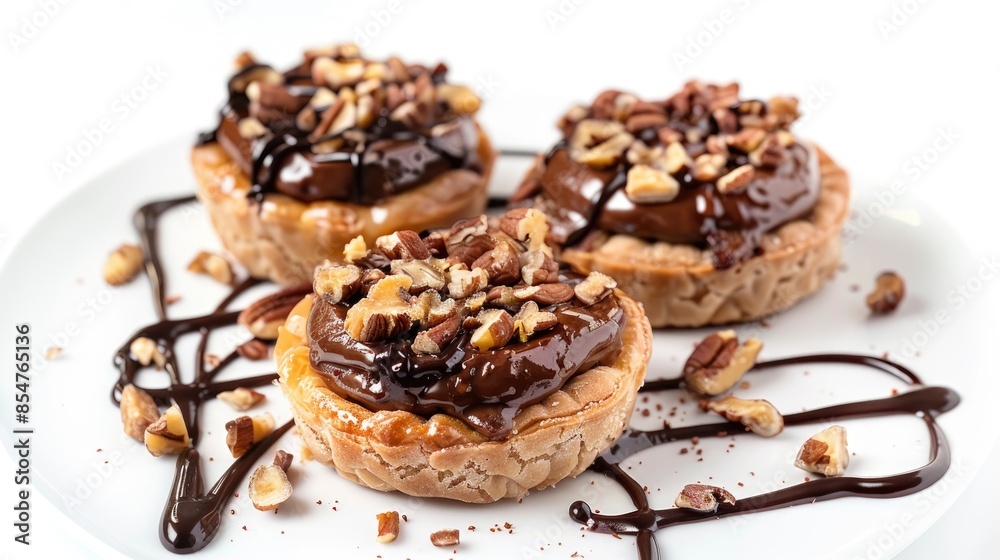 Sweet pastry dessert with chocolate and nuts on a white background Sweet pastry dessert with chocolate and nuts on a white background