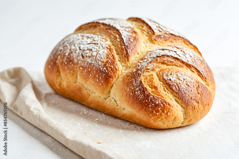 Freshly Baked Loaf of Bread on White Background Freshly Baked Loaf of Bread on White Background
