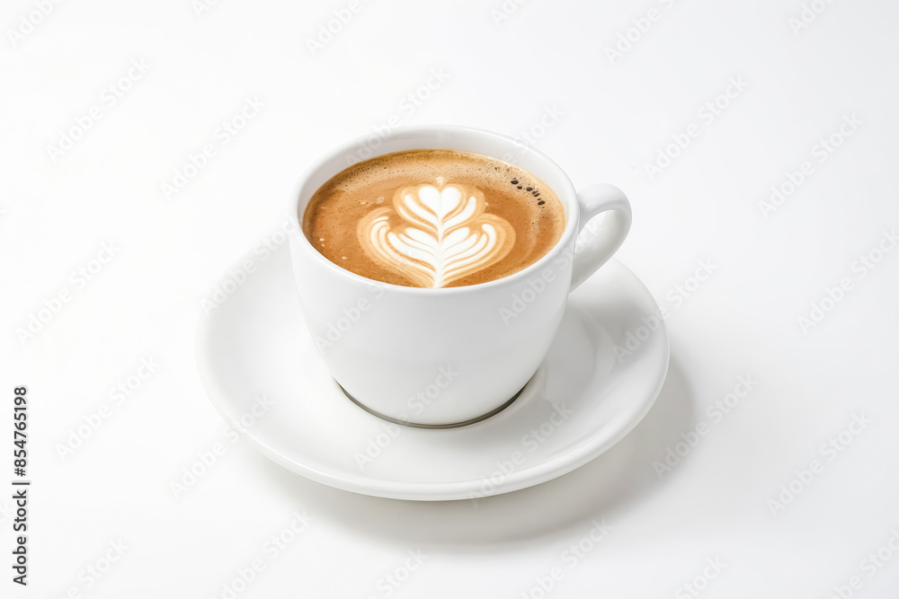 White Coffee Cup with Latte Art on White Background White Coffee Cup with Latte Art on White Background