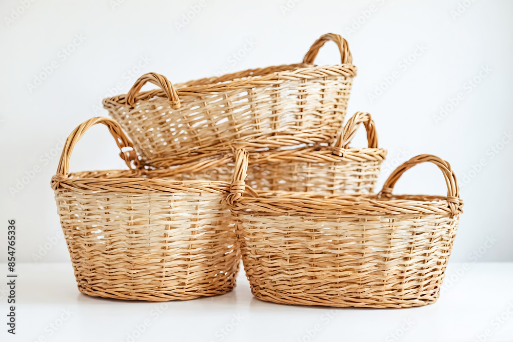 Stack of Four Brown Wicker Baskets Stack of Four Brown Wicker Baskets
