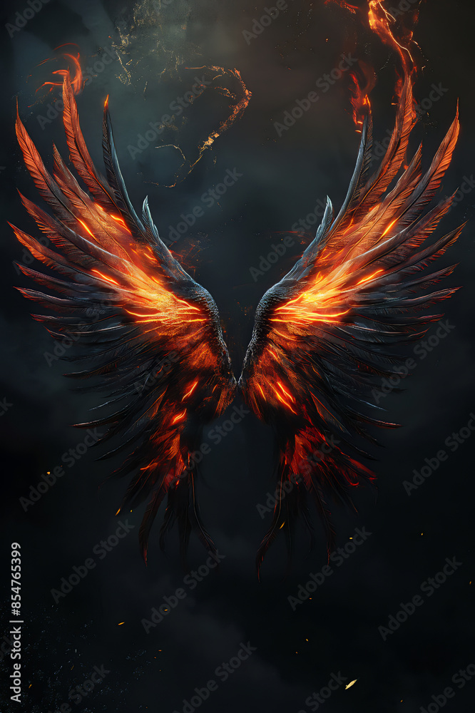 Fototapeta premium Dark Fantasy Flaming Wings with Glowing Effects