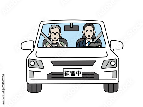 高齢者講習を受ける年配の男性のイラスト