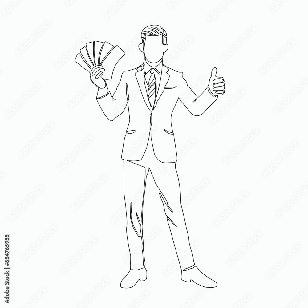 Continuous line drawing of businessman showing money notes, Continuous line drawing of bank, money, finance, financial, payment, data, savings, economic, wealth, credit Continuous line drawing of businessman showing money notes, Continuous line drawing of bank, money, finance, financial, payment, data, savings, economic, wealth, credit