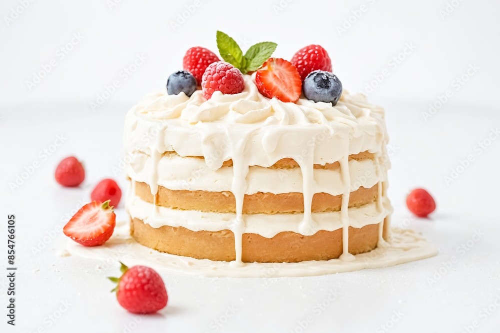 Delicious Cake with White Icing and Fresh Berries Delicious Cake with White Icing and Fresh Berries