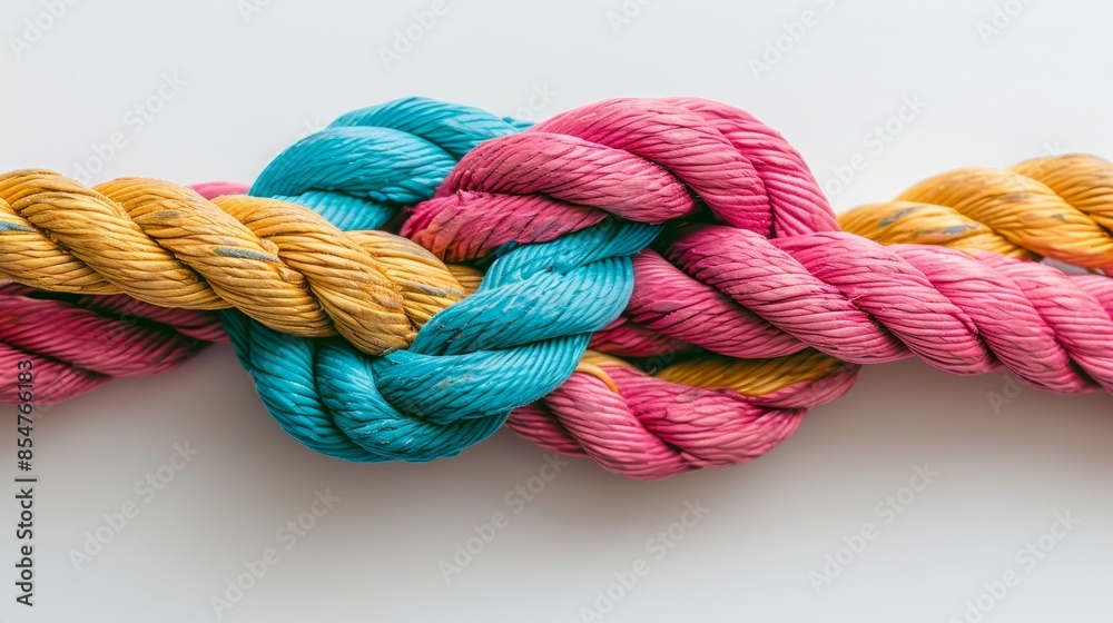 Vibrant ropes braided in unity on white background  symbolizing diversity and teamwork