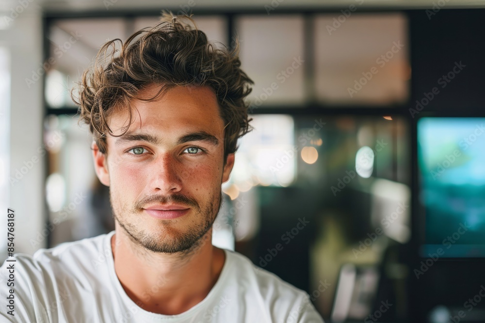Smiling young handsome man in office Smiling young handsome man in office