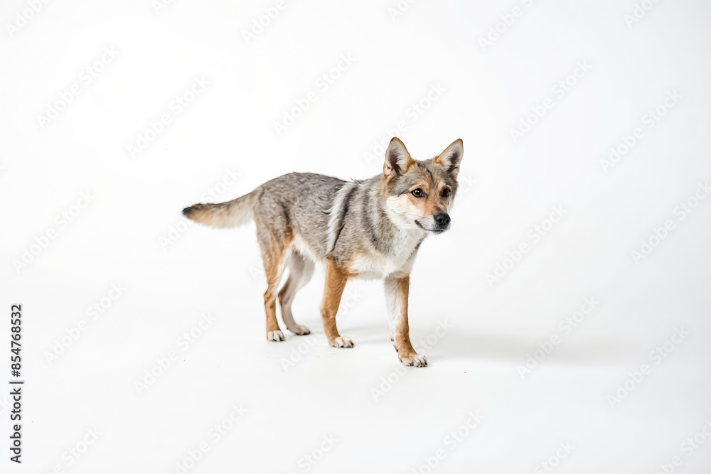 Fototapeta premium Wolfdog Puppy Standing on White Background