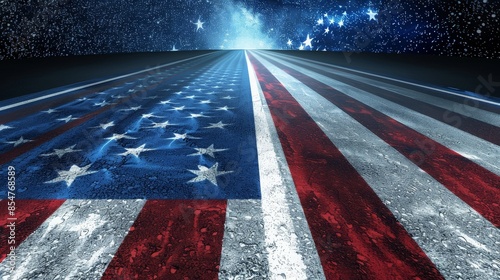 American Flag Road Under a Starry Sky