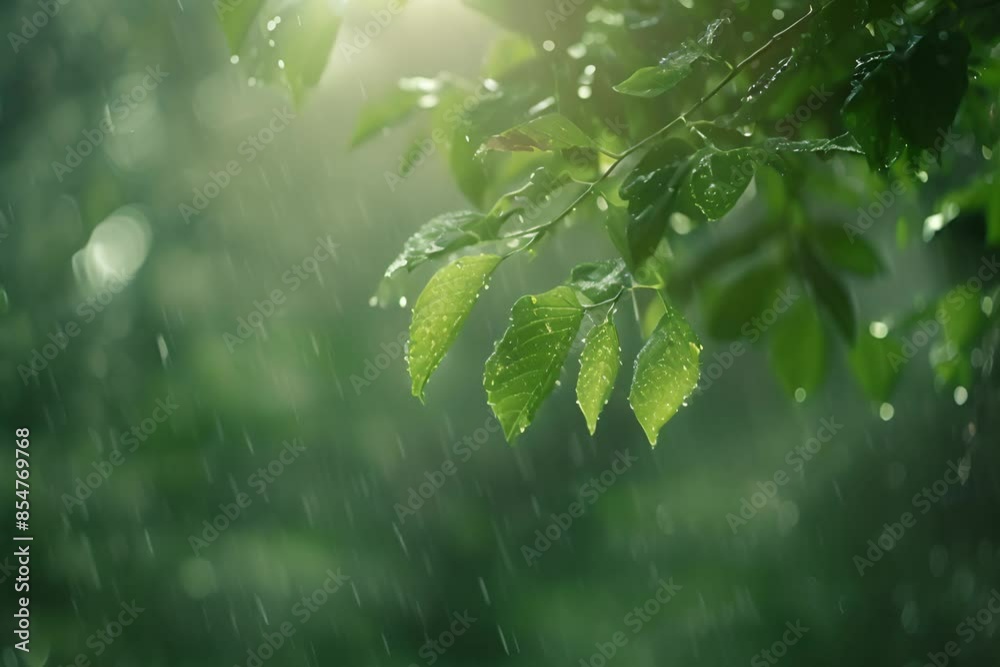Summer, spring rain drops on the leaves Summer, spring rain drops on the leaves