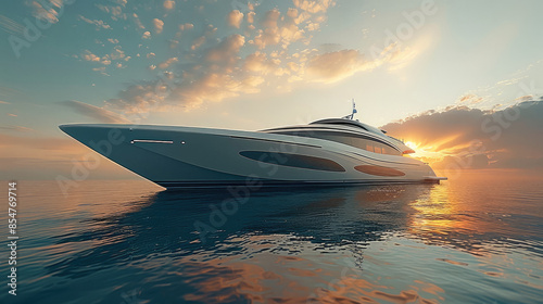 A luxury yacht meticulously crafted, The sleek and modern vessel elegantly glides across. Generative AI.