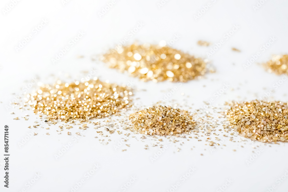 Gold glitter scattered on white background Gold glitter scattered on white background