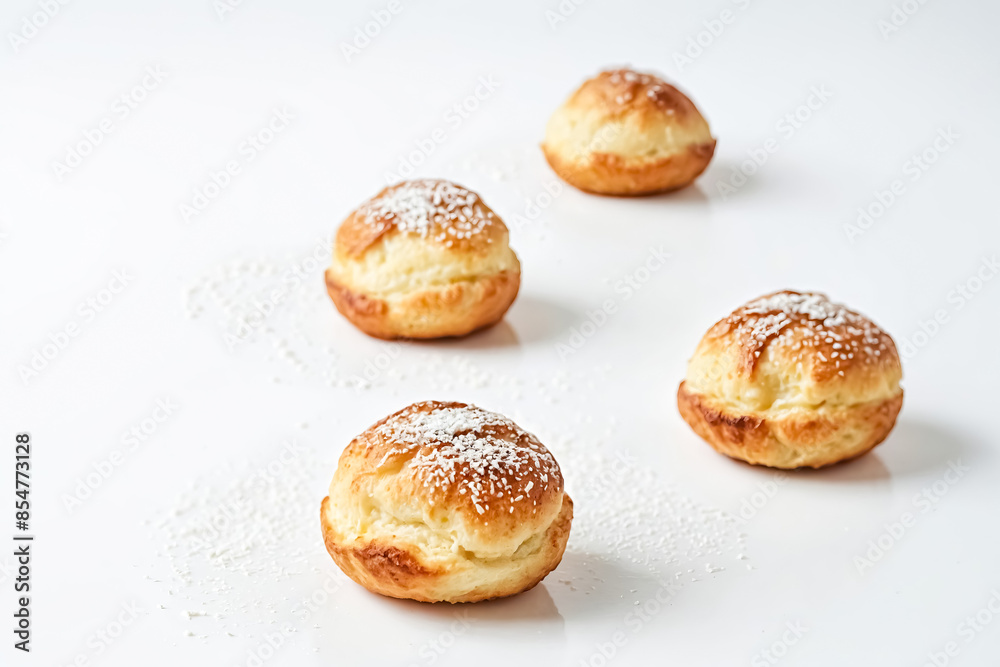 Closeup of Four Cream Puffs on White Background Closeup of Four Cream Puffs on White Background